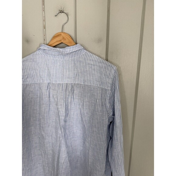 CP Shades Teton Tunic M Medium Blue White striped Linen Collar Pockets - Picture 5 of 8